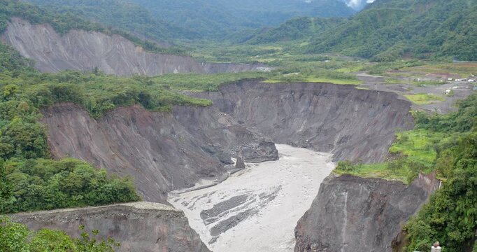 Catastrophic erosion in the Rio Coca Valley, Ecuador, January 2021. Following the collapse of San Rafael Waterfall, formerly Ecuador's largest waterfall, in February 2020