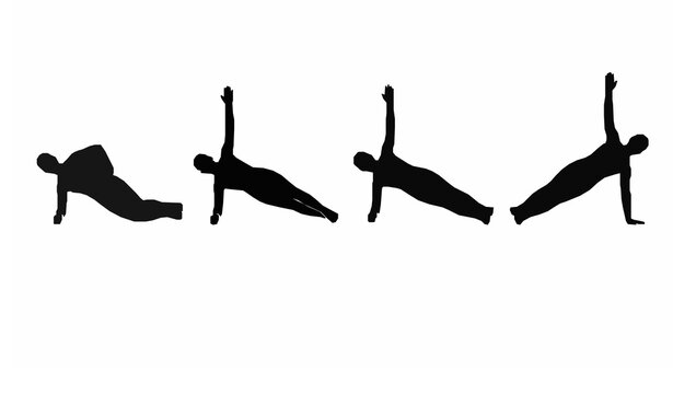 Side plank progression silhouettes core exercise step by step vector illustration