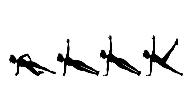Side plank progression silhouette set core workout poses vector illustration