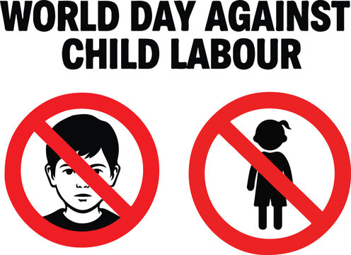 World day against child labour awareness poster with prohibition symbols