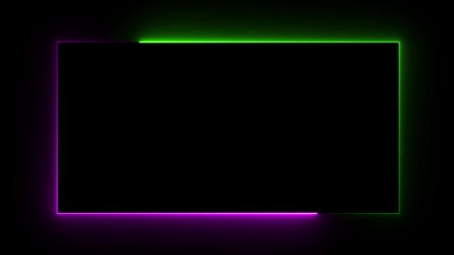Abstract glowing neon light rectangle border frame animation, Futuristic light effect isolated on black Background 4k animation video.
