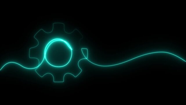 Setting icon Technology animation continuous one line drawing, Gears wheel continuous line video. Round wheel metal symbol company template for business teamwork concept. 4k animation video.
