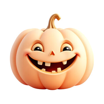Cute cartoon halloween pumpkin character with big grin, missing teeth, and playful eyes, cheerful mood.
