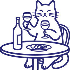 Cat sitting at a table with wine and snacks © Maria