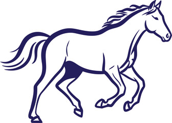 Obraz premium Running horse in dark blue lines on white background