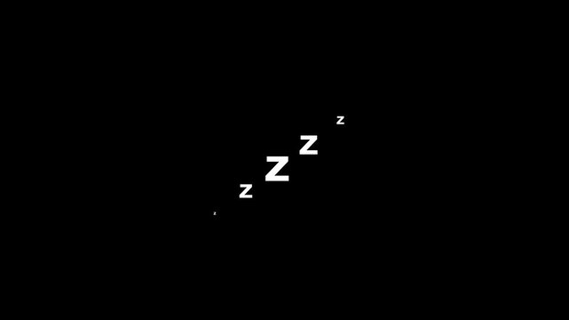 Sleeping zzz on a black screen. Sleep concept. 4K animation. Moving z letters animated user interface element on dark background.