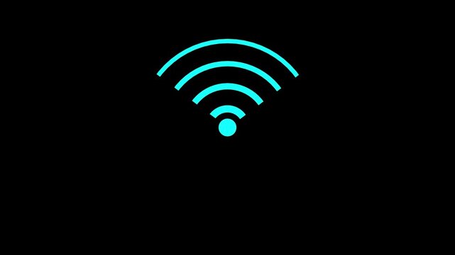 glowing turquoise wifi signal with black background represents connectivity and wireless.Wifi icon. Free wifi sign isolated icon. wi-fi network linear icon.Motion graphic 4k animation video.