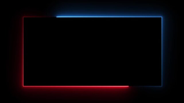 Abstract glowing neon light rectangle border frame animation, Futuristic light effect isolated on black Background 4k animation video.