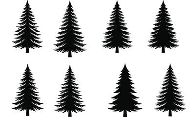 Obraz premium Set of pine tree silhouettes isolated on white background evergreen forest icons for design and nature themed projects