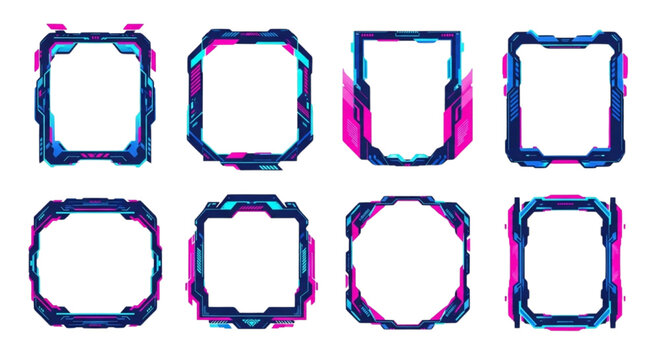 Cyberpunk Tech Frame Set Futuristic Neon Interface Borders