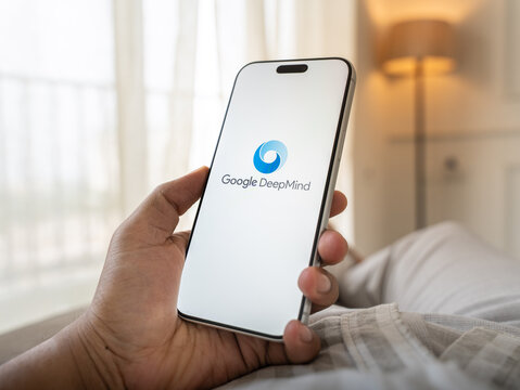 Google deepmind ai logo is displayed on the screen of a smartphone, in Bangalore, India, on May 11, 2026