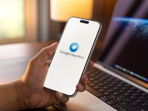 Google deepmind ai logo is displayed on the screen of a smartphone, in Bangalore, India, on May 11, 2026