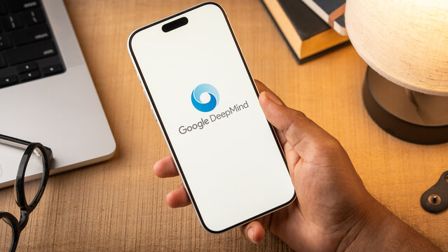 Google deepmind ai logo is displayed on the screen of a smartphone, in Bangalore, India, on May 11, 2026