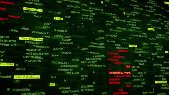 Green Digital Code Interface Showing Vulnerability Found Alert With Scanning Data Streams Representing System Breach Analysis Cybersecurity Monitoring And Real Time Threat Detection In Network Systems