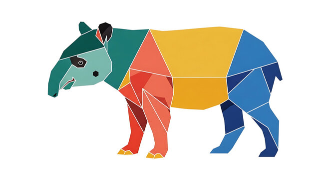 Geometric low poly illustration of a tapir, stylized animal art with vibrant color blocks