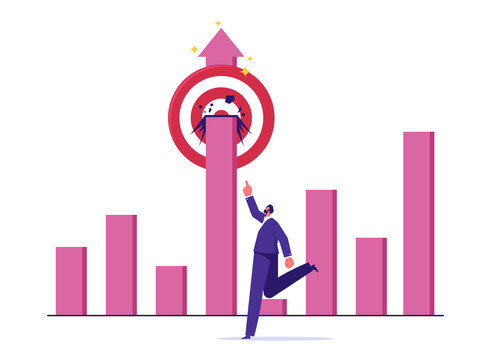 Business growth concept, surpassing sales target, great success in generating revenue for the company, businessman with graph break through target