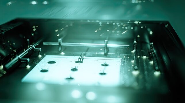 Innovative 3d printing equipment is fabricating intricate small parts using a laser and photosensitive resin, advancing modern manufacturing processes and rapid prototyping