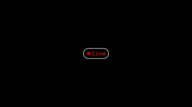 Red Live Stream Button with transparent background, Live streaming icon animation with alpha channel,4k Animated red button live streaming broadcast suitable for TV Shows, and social Live.