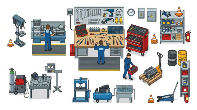 Mechanic Workshop Tools and Equipment Collection.