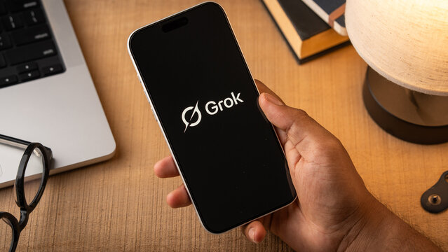 Grok ai logo is displayed on the screen of a smartphone, in Bangalore, India, on May 11, 2026