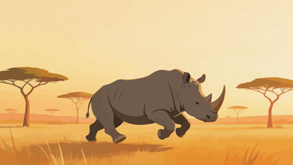 Running rhinoceros in savanna © NML