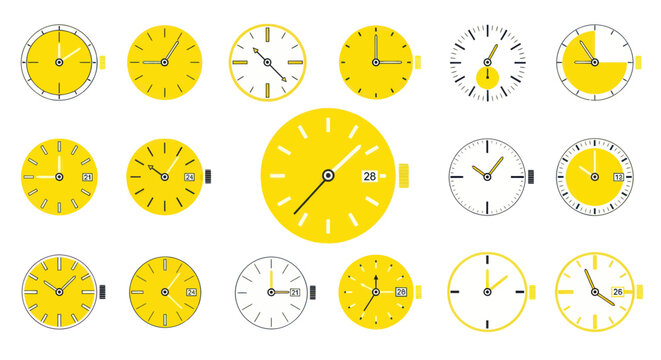 Collection of various analog clocks.