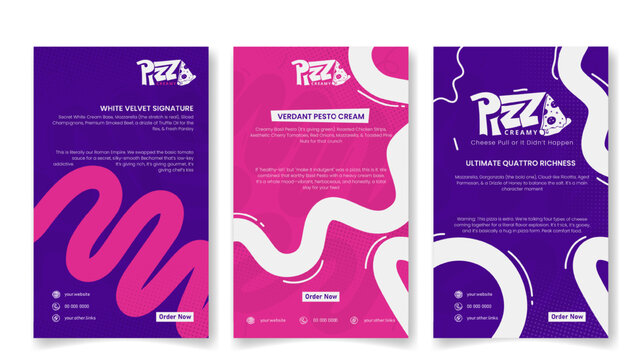 Social media post template in pink purple background with bold line design for pizza street food