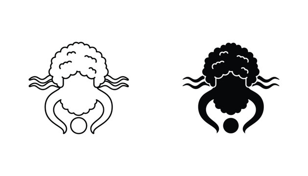 Abstract ram head zodiac icon set in outline and solid black style for astrological and horoscopic design