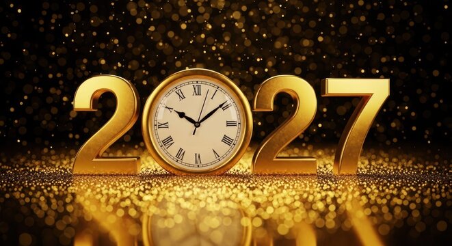 Golden year 2027 with clock