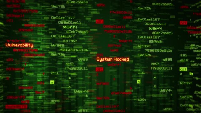 Digital Data Stream With Highlighted Alerts And Anomalies, Representing Cybersecurity Threats, Hacking Detection, And Analysis Of Network Vulnerabilities In Modern Systems.