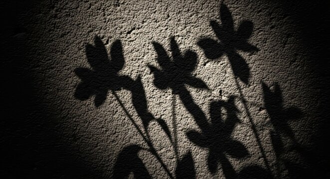 Textured Wall Captures Abstract Floral Silhouettes in Dramatic Light and Shadow Play