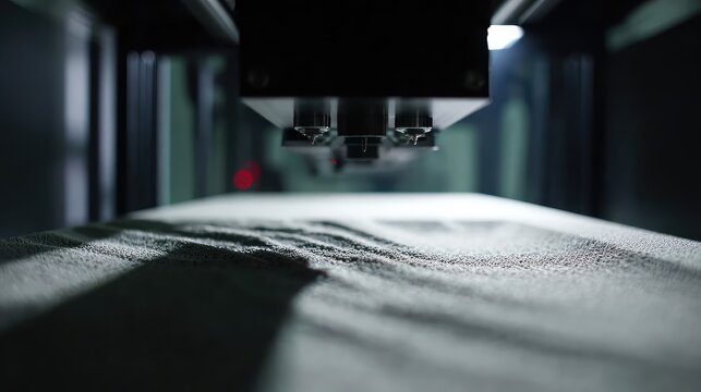 Additive manufacturing machine creating new designs and prototypes layer by layer using fine powder material, highlighting advanced production technology and industrial innovation