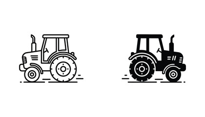 Modern farm tractor silhouette and outline vector icon for agriculture and machinery design © Asian