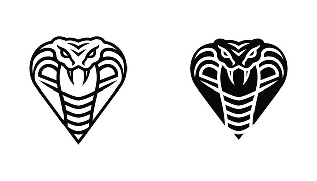 Aggressive cobra snake head mascot silhouette and outline vector icon for brand logos