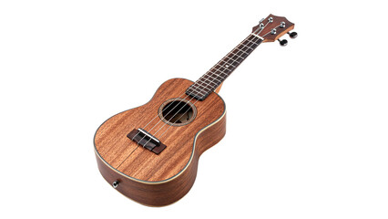 Fototapeta premium Small acoustic wooden ukulele guitar for music education entertainment and creative hobby performance concepts isolated on transparent background cut out