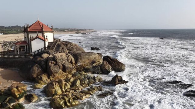 Capela do Senhor da Pedra Miramar Beach Porto ocean waves