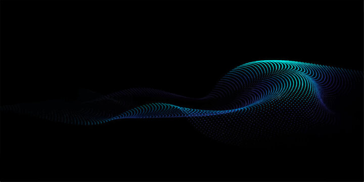 Abstract blue wave background featuring a flowing vector design with light curves and digital motion lines on a dark backdrop for a modern technology wallpaper illustration