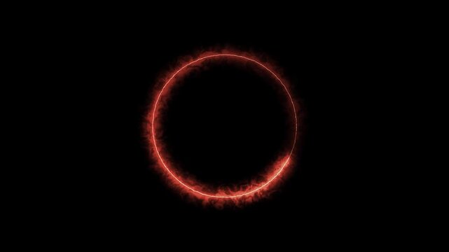 Glowing red Neon Rounded circle  Seamless looping circle photo frame with neon motion graphic on black background