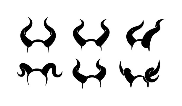 Minimal demon horn silhouette set with curved devil head accessories vector illustration for Halloween costume and horror concept isolated on white