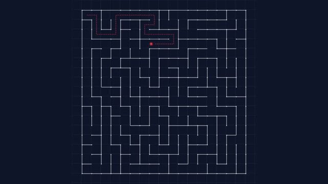Square Shaped Maze With Solution Path on Dark Background