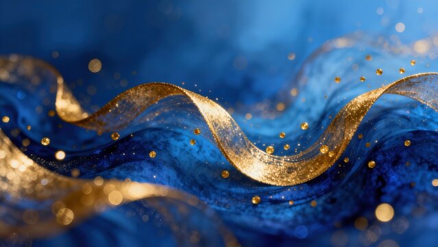 Golden ribbon on blue background