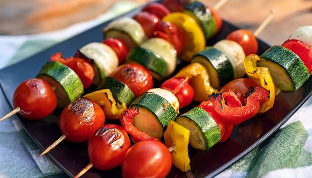 vibrant vegetable skewers with fresh zucchini red tomato and sweet pepper seasoned ready for a healthy barbecue meal