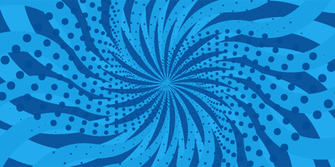 Comic background. Pop art texture. Starburst cartoon style. Anime design with explosion effect for print. Fun dot pattern. Blue backdrop with halftone gradient. Funny line frame © Nurus