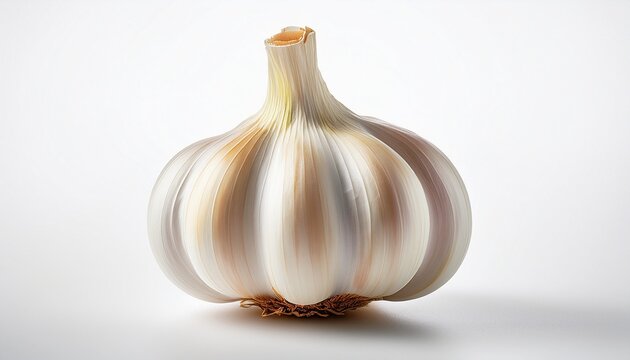 a fresh raw garlic bulb isolated on a white background makes a healthy gourmet object for cooking authentic cuisine