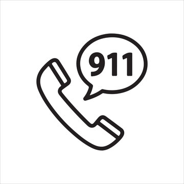 911 emergency call icon with phone handset and speech bubble