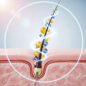 Science illustration of hair follicle and nourishing elements