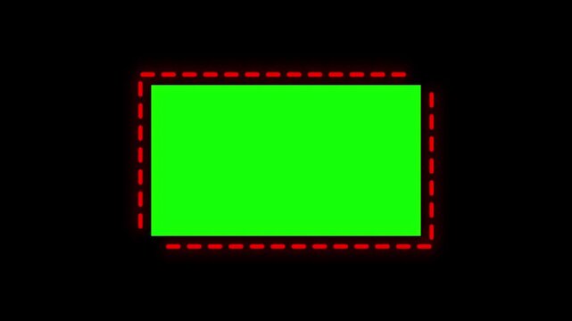 Neon red dashed rectangular border frame with animated glowing lines on green background.