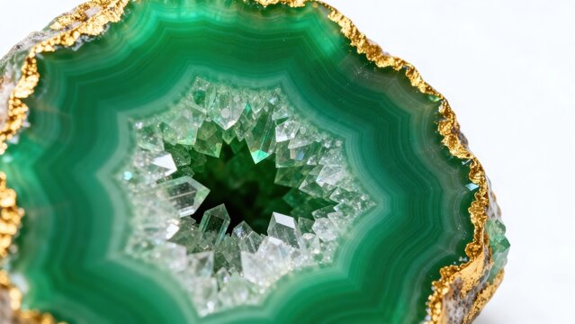 Green crystal geode with golden rim