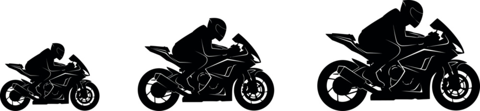 Motorcycle riders in motion silhouette graphics