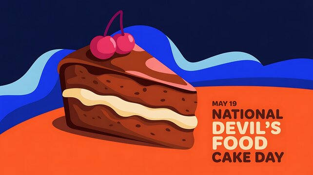 Happy national devil's food cake day slice with cherries chocolate cake bakery item food holiday celebration